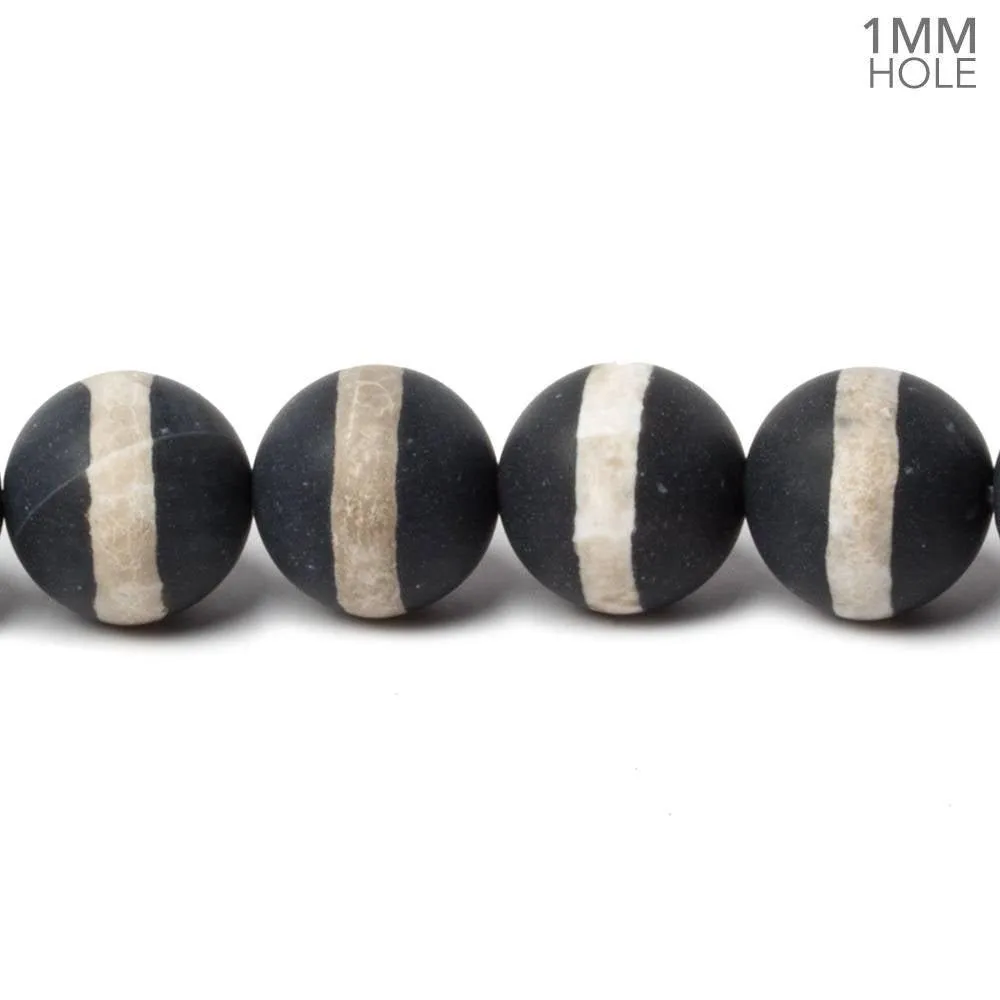 10mm Matte Tibetan Black & White Agate plain round beads 38 pieces