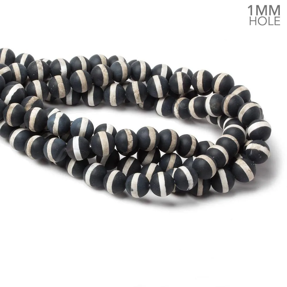 10mm Matte Tibetan Black & White Agate plain round beads 38 pieces