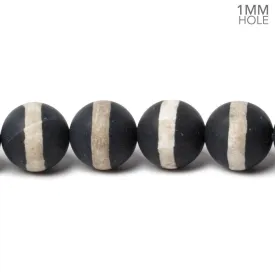 10mm Matte Tibetan Black & White Agate plain round beads 38 pieces