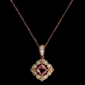 14K Rose Gold Estate Pink Tourmaline and Diamond Pendant