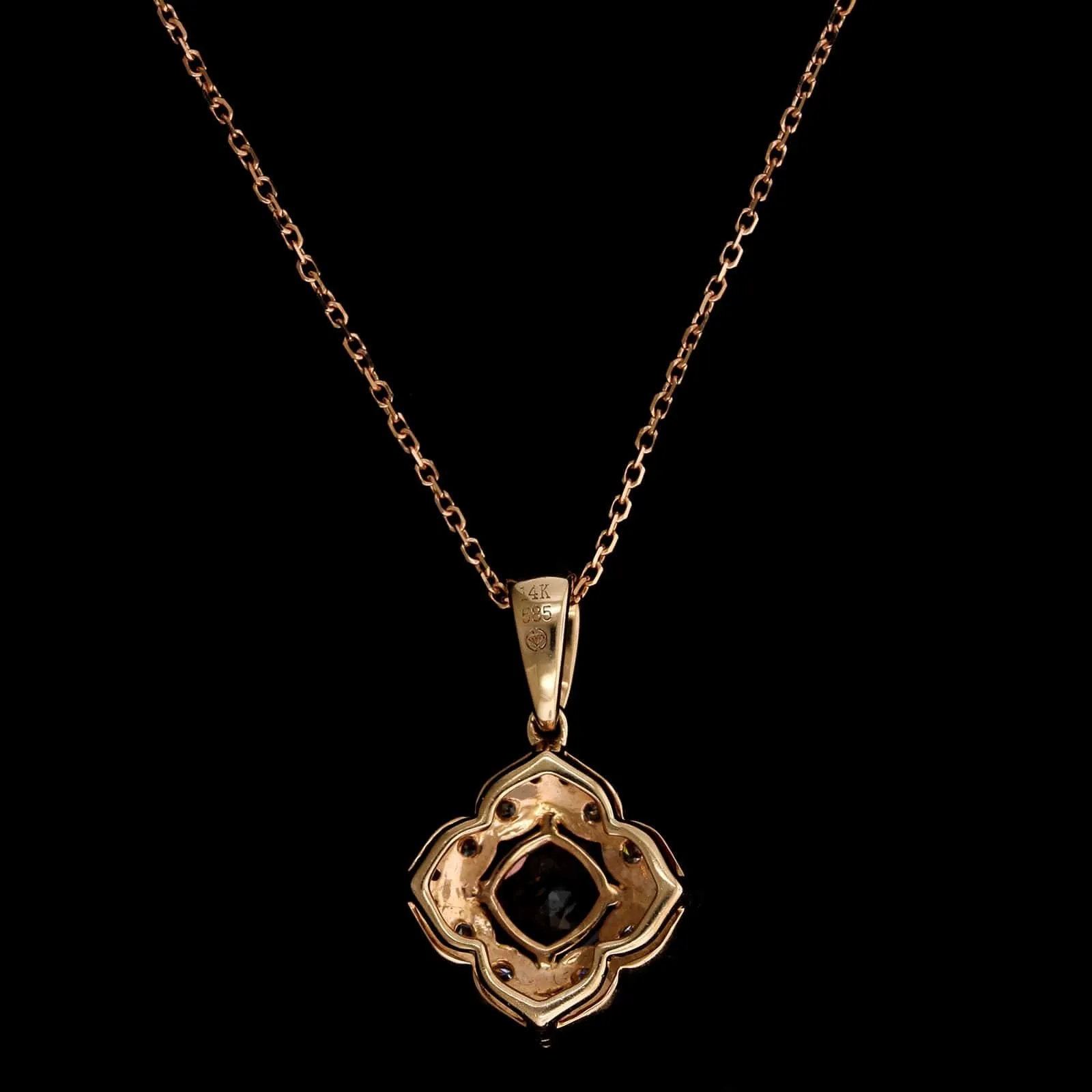 14K Rose Gold Estate Pink Tourmaline and Diamond Pendant