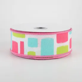 1.5" Bold Brush Strokes Ribbon: White, Pink, Teal, Light Green (10 Yards)