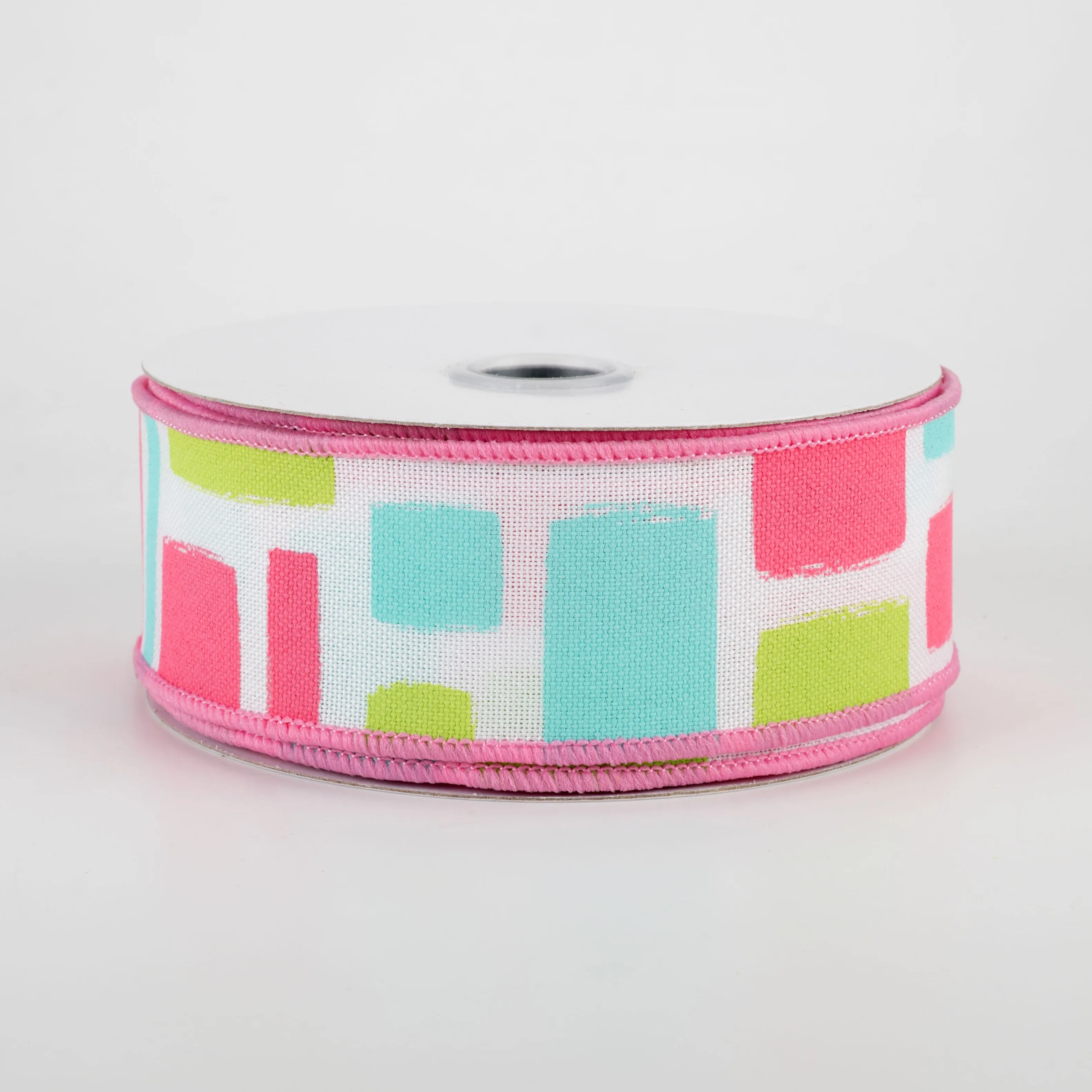 1.5" Bold Brush Strokes Ribbon: White, Pink, Teal, Light Green (10 Yards)