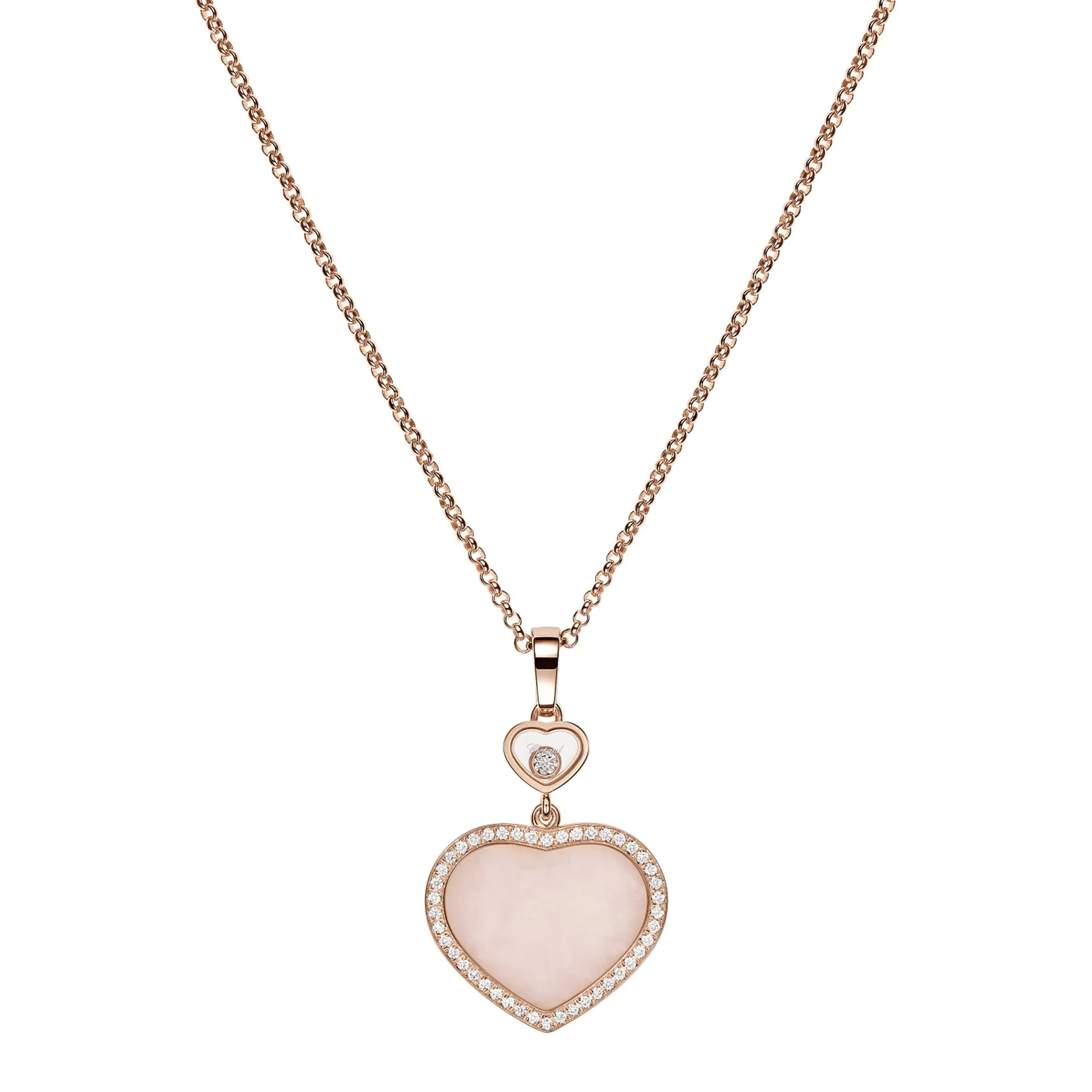 18ct Rose Gold Happy Hearts Pink Opal & Diamond Surround Pendant