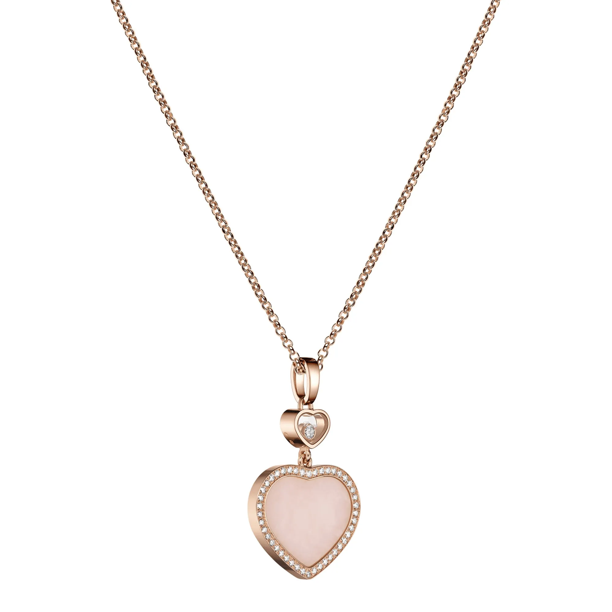 18ct Rose Gold Happy Hearts Pink Opal & Diamond Surround Pendant