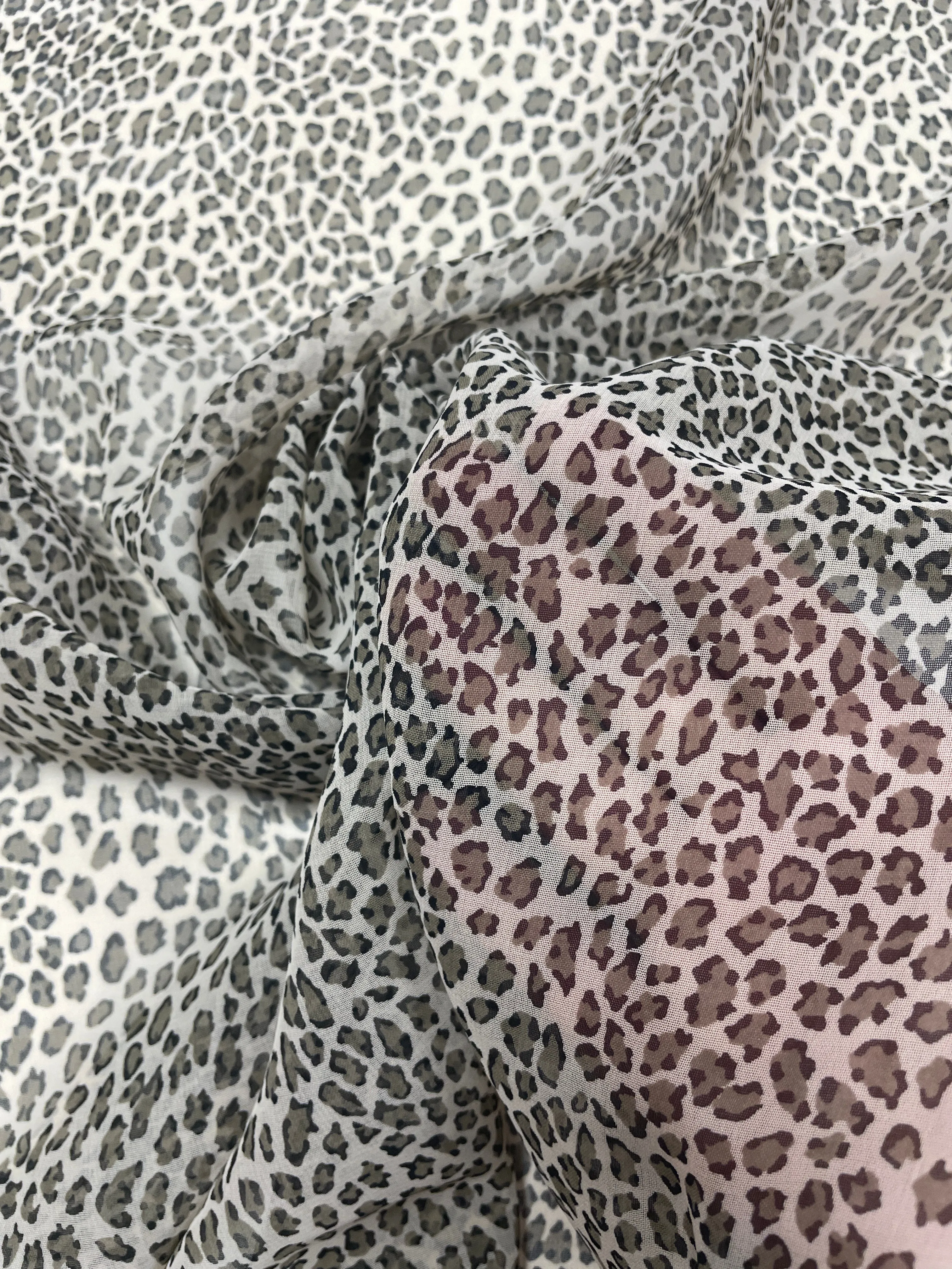 1989 Polyester Chiffon Vintage - Khaki and Black Leopard Print