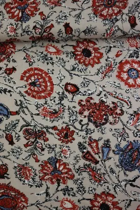 1YD 9IN REMNANT; Antiqued Floral on Stone Rayon Challis