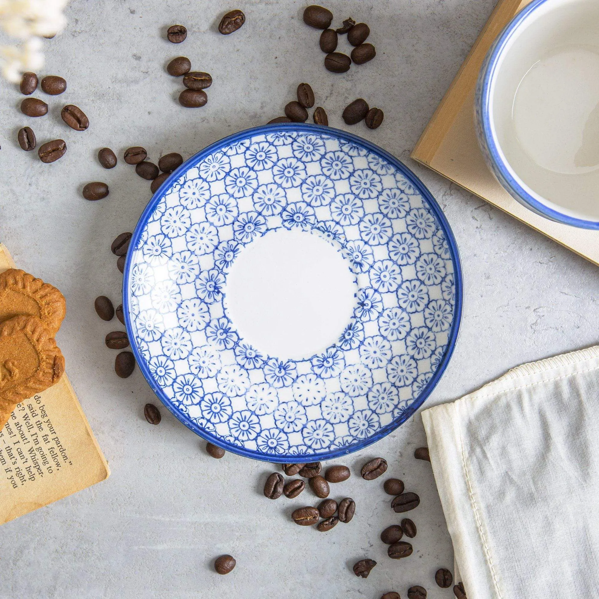 260ml Hand Printed Stoneware Stacking Teacups & Saucers - 6 Sets - By Nicola Spring