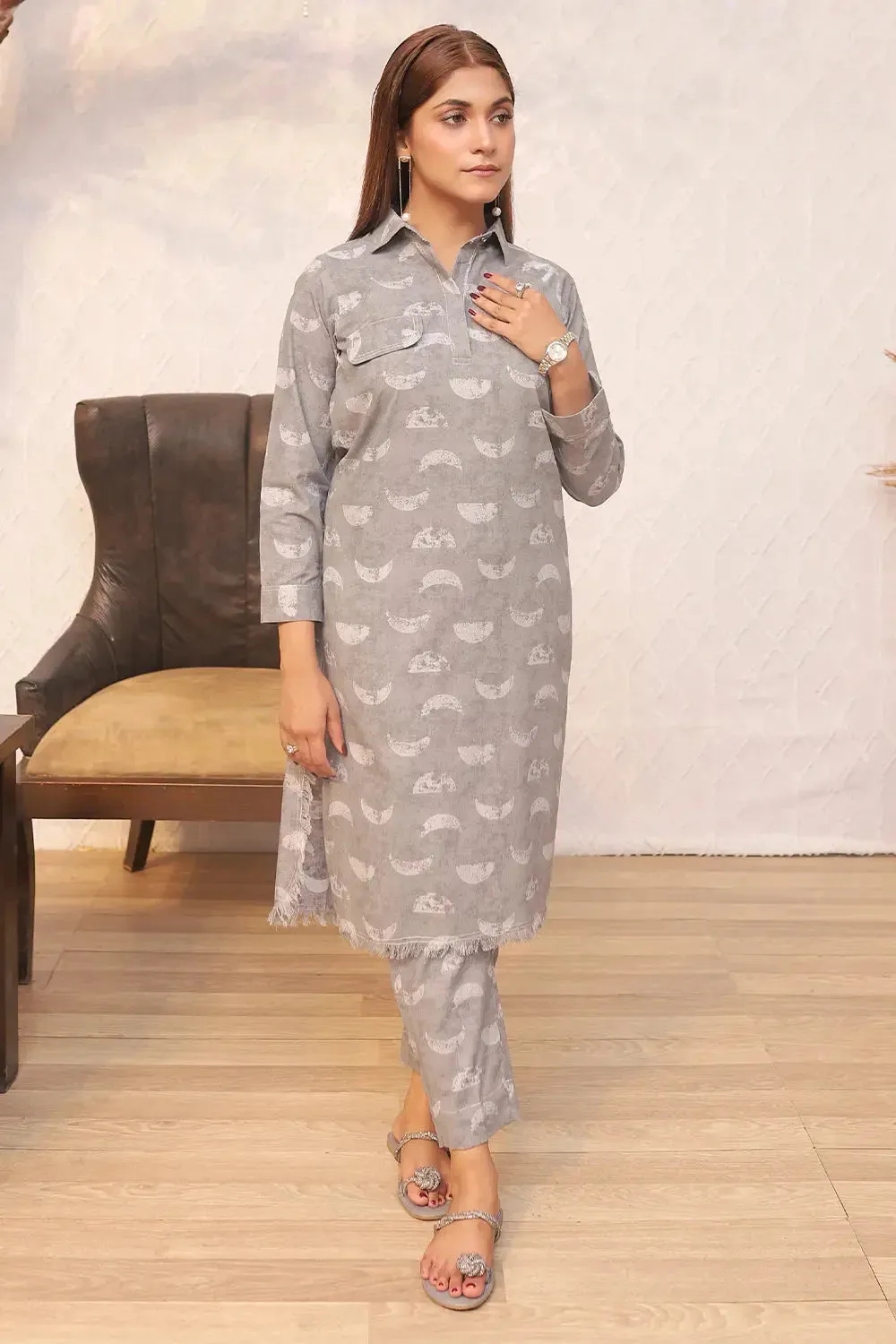 2PC Printed Stitched Cambric Suit KST-24022