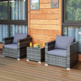 3pc Patio Rattan Furniture Sofa Set - Gray