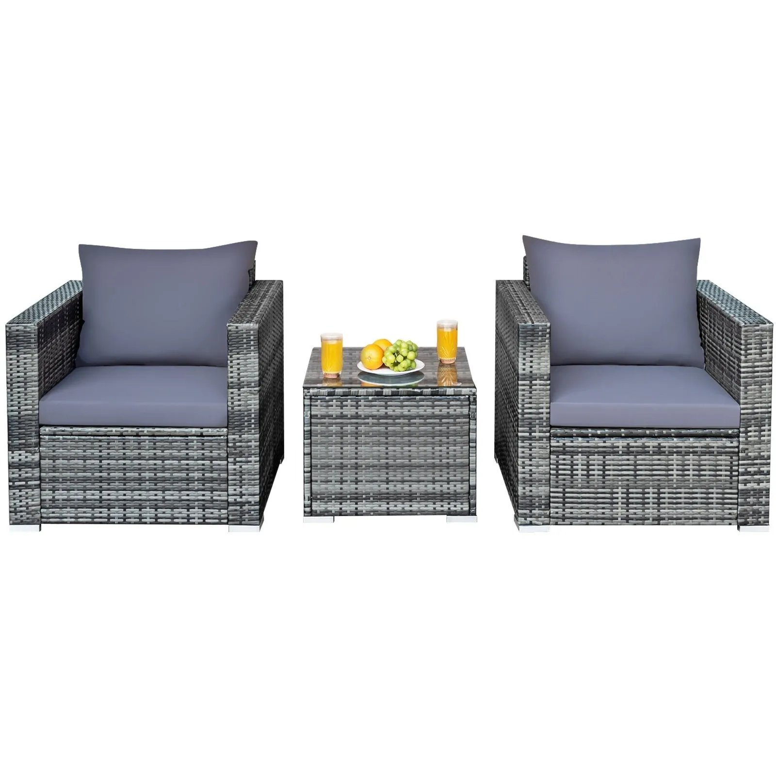 3pc Patio Rattan Furniture Sofa Set - Gray