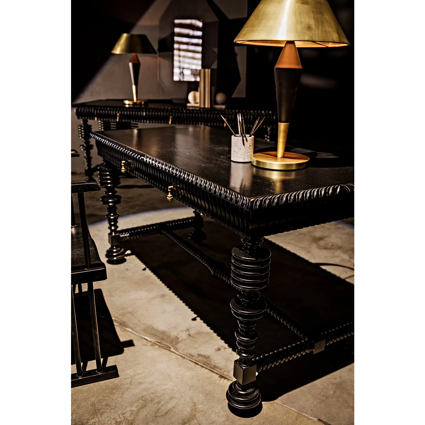 60" PORTUGUESE  DESK , HAND RUBBED BLACK