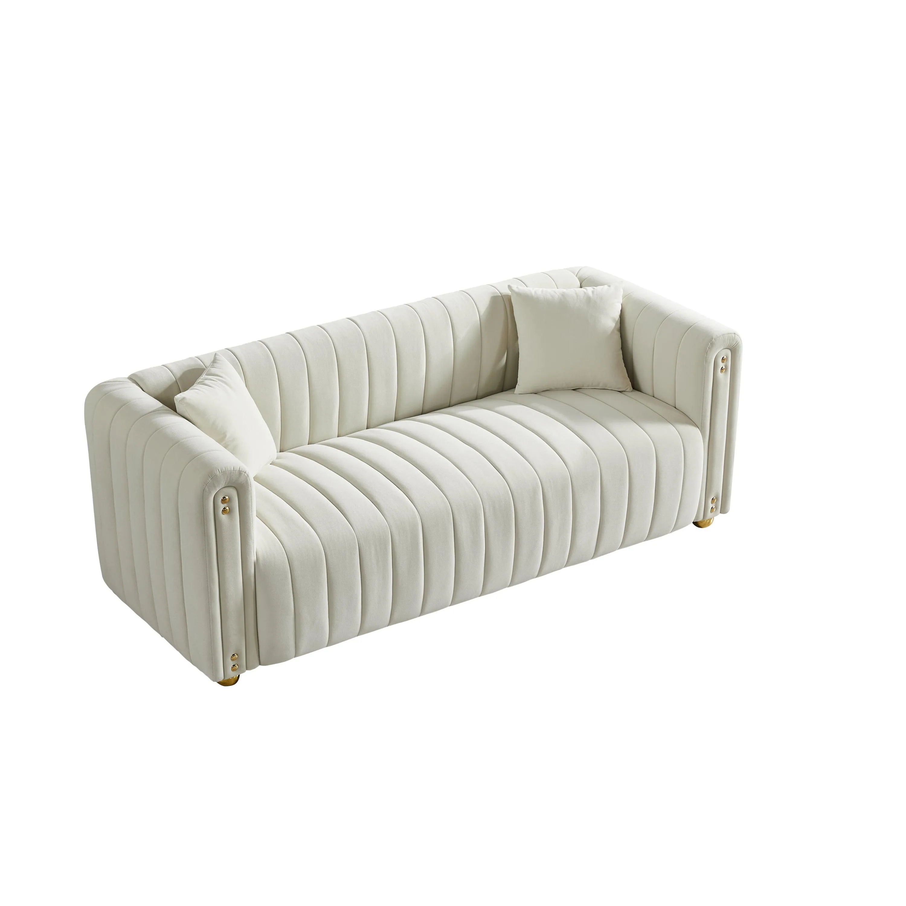 79.92" White Velvet Sofa with Modern Vertical Channel Tufting, Comfortable for Living Room