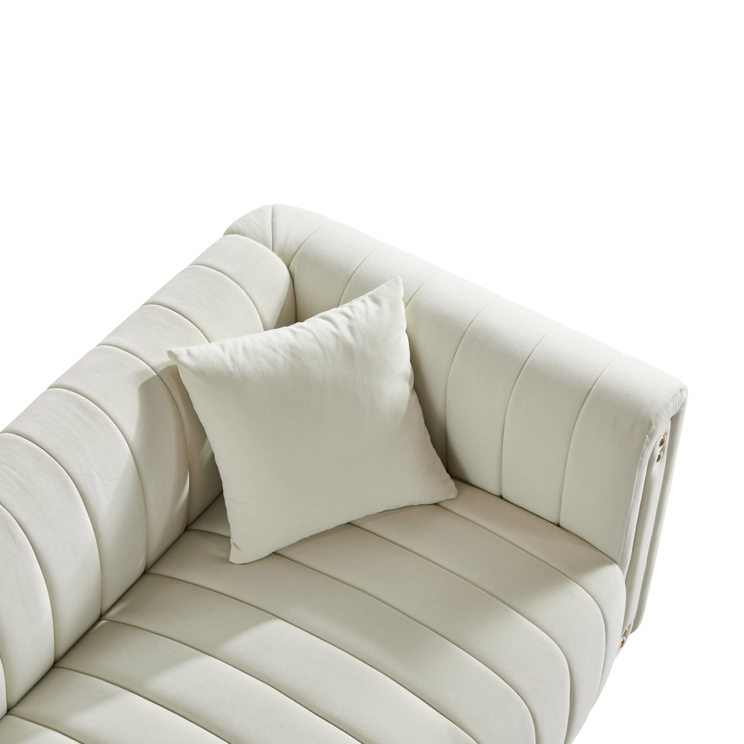 79.92" White Velvet Sofa with Modern Vertical Channel Tufting, Comfortable for Living Room