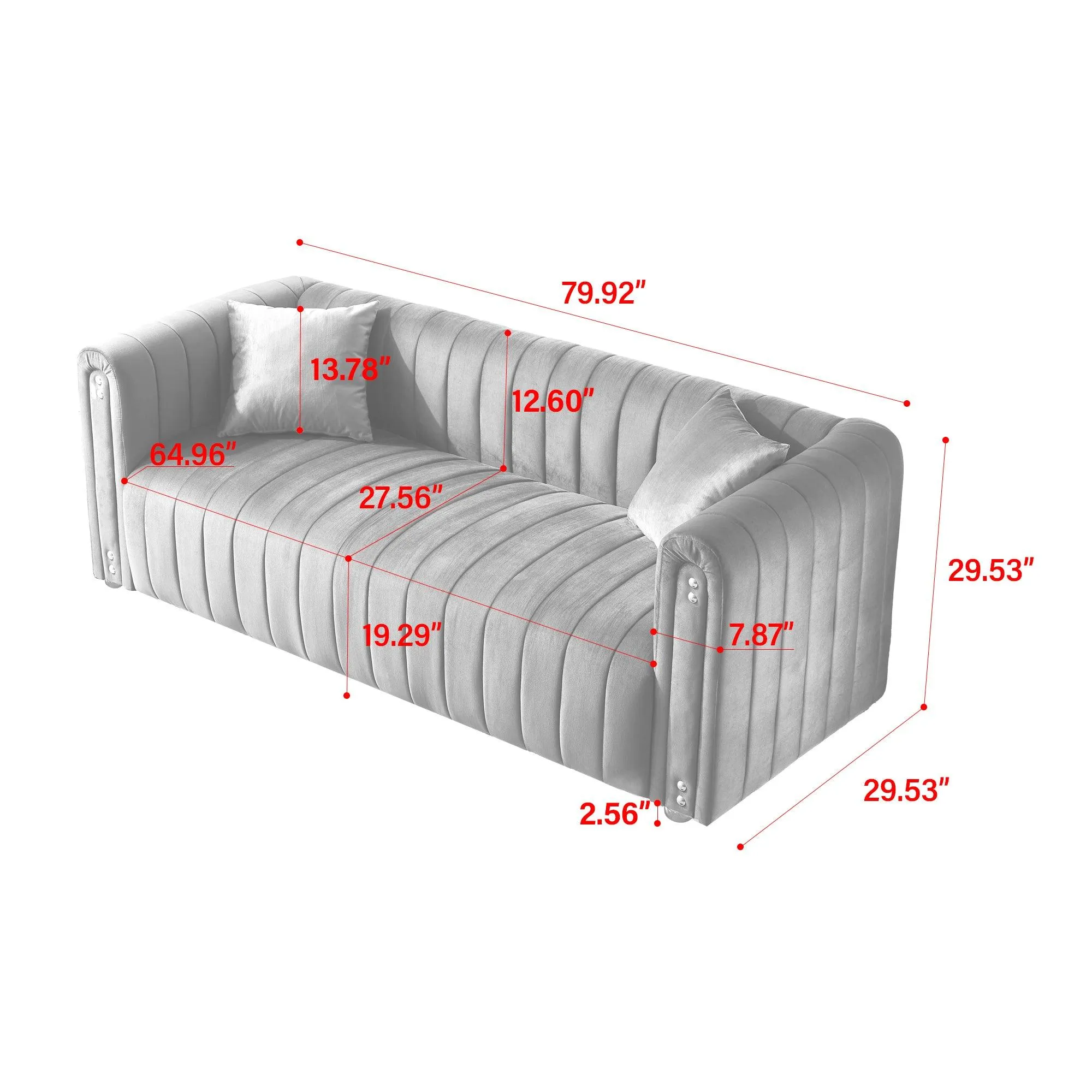 79.92" White Velvet Sofa with Modern Vertical Channel Tufting, Comfortable for Living Room