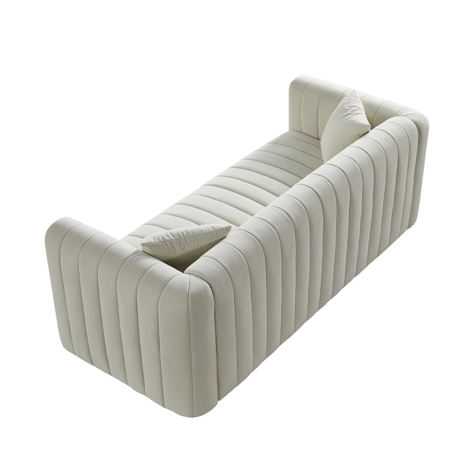 79.92" White Velvet Sofa with Modern Vertical Channel Tufting, Comfortable for Living Room