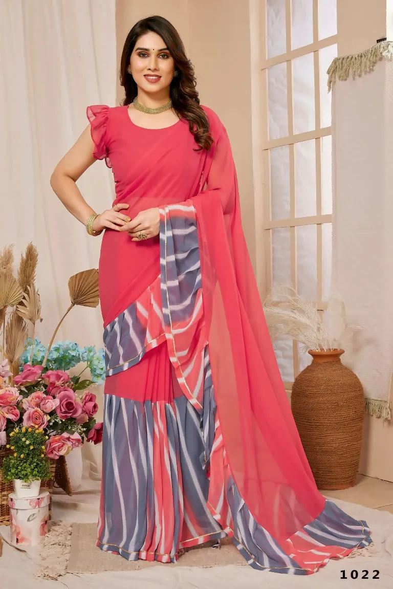 Aafreen Partywear Designer Pink Georgette Fancy Saree