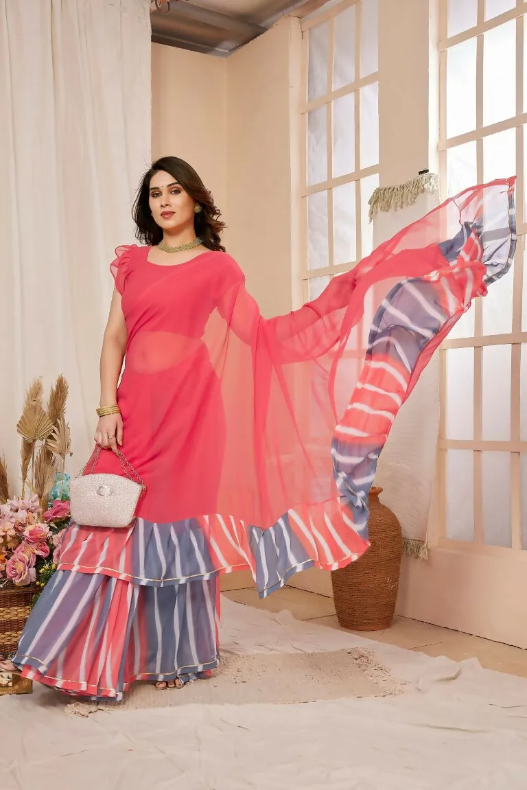 Aafreen Partywear Designer Pink Georgette Fancy Saree