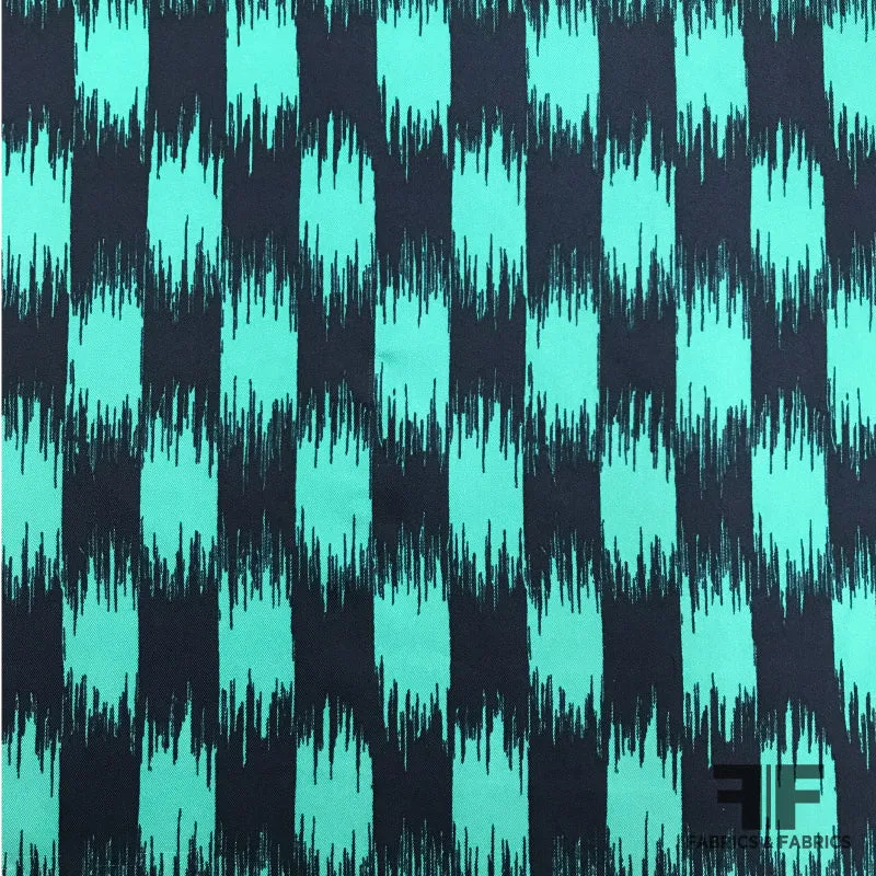 Abstract Printed Silk Twill - Navy/Teal