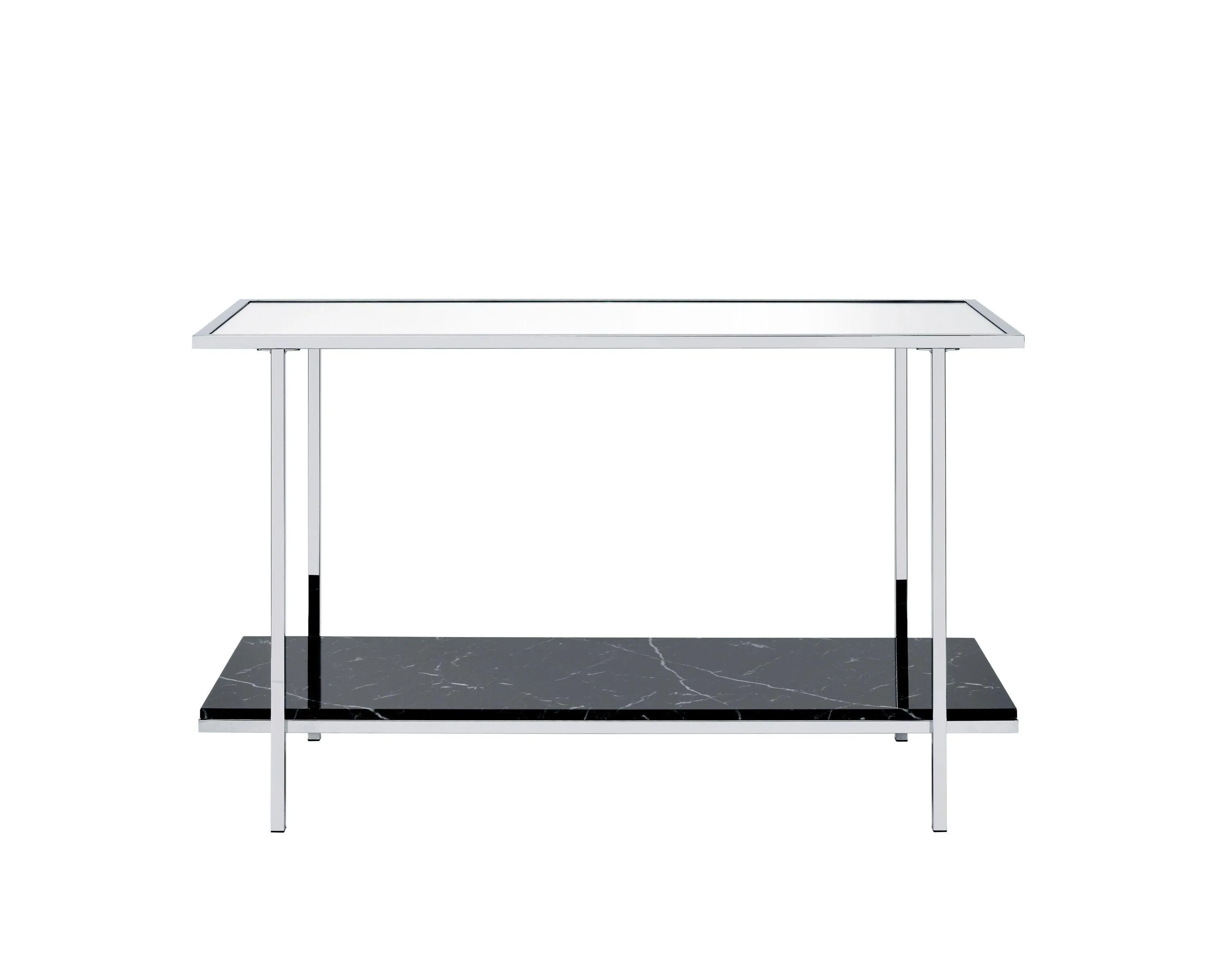 ACME Angwin Console Table, Mirrored Faux Marble & Chrome