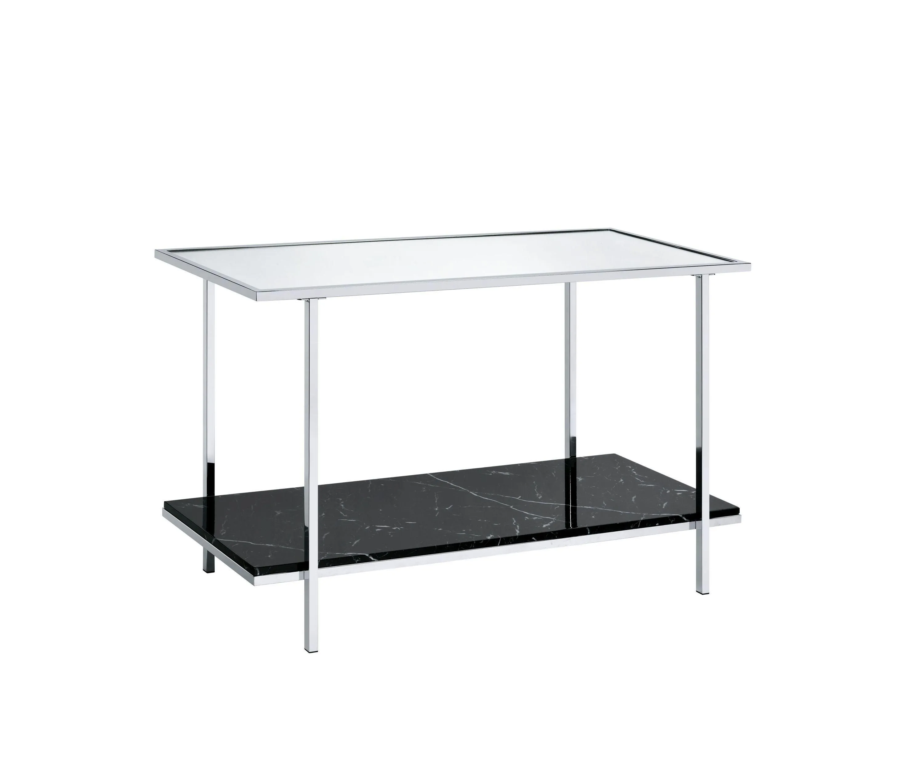 ACME Angwin Console Table, Mirrored Faux Marble & Chrome