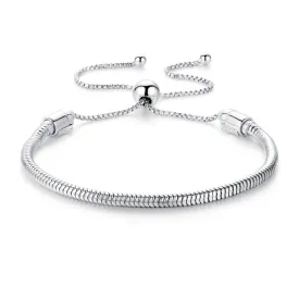 Adjustable Snake Chain Silver Bead Charm Bracelet