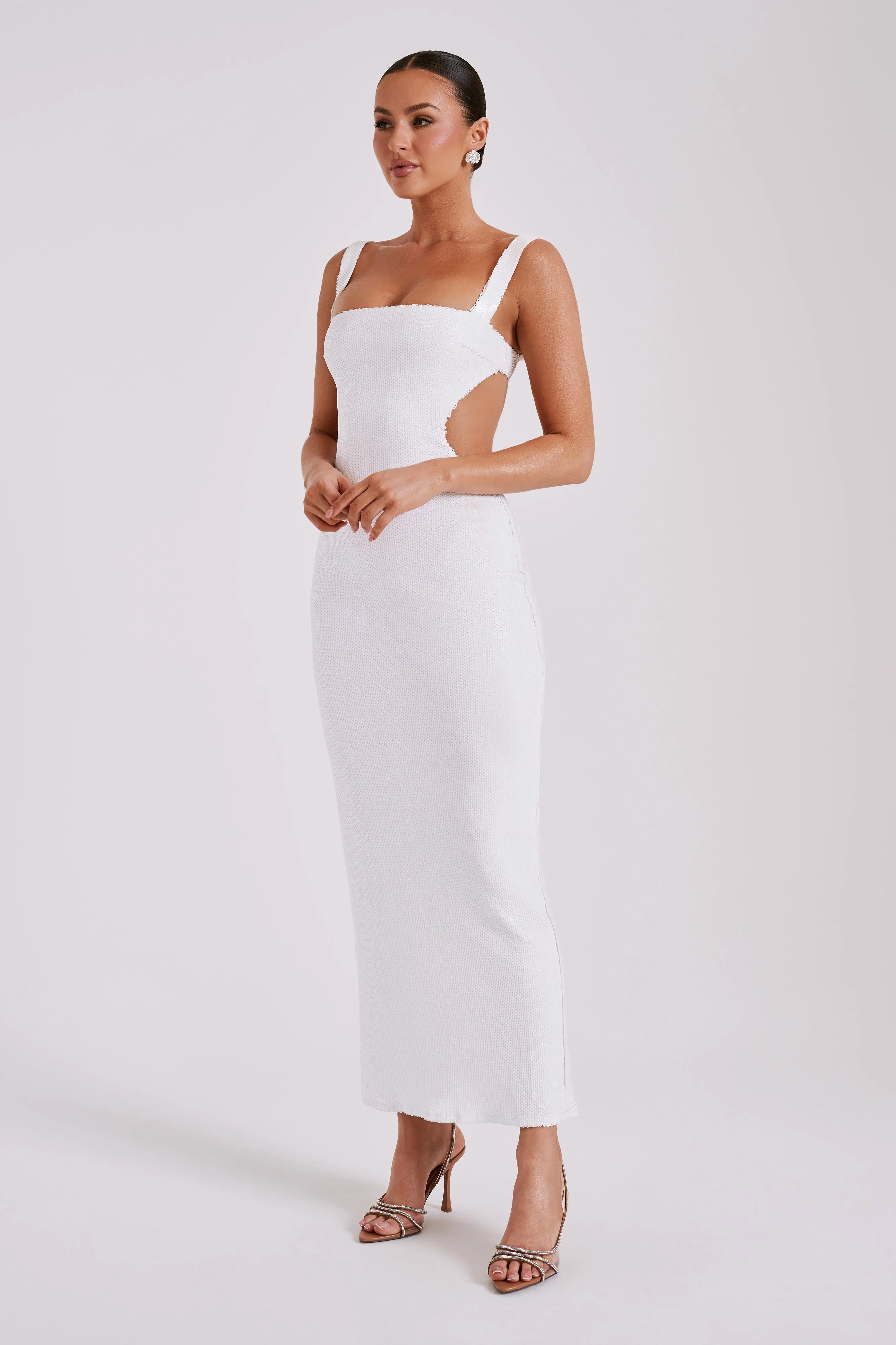 Adoria Sequin Cut Out Maxi Dress - White