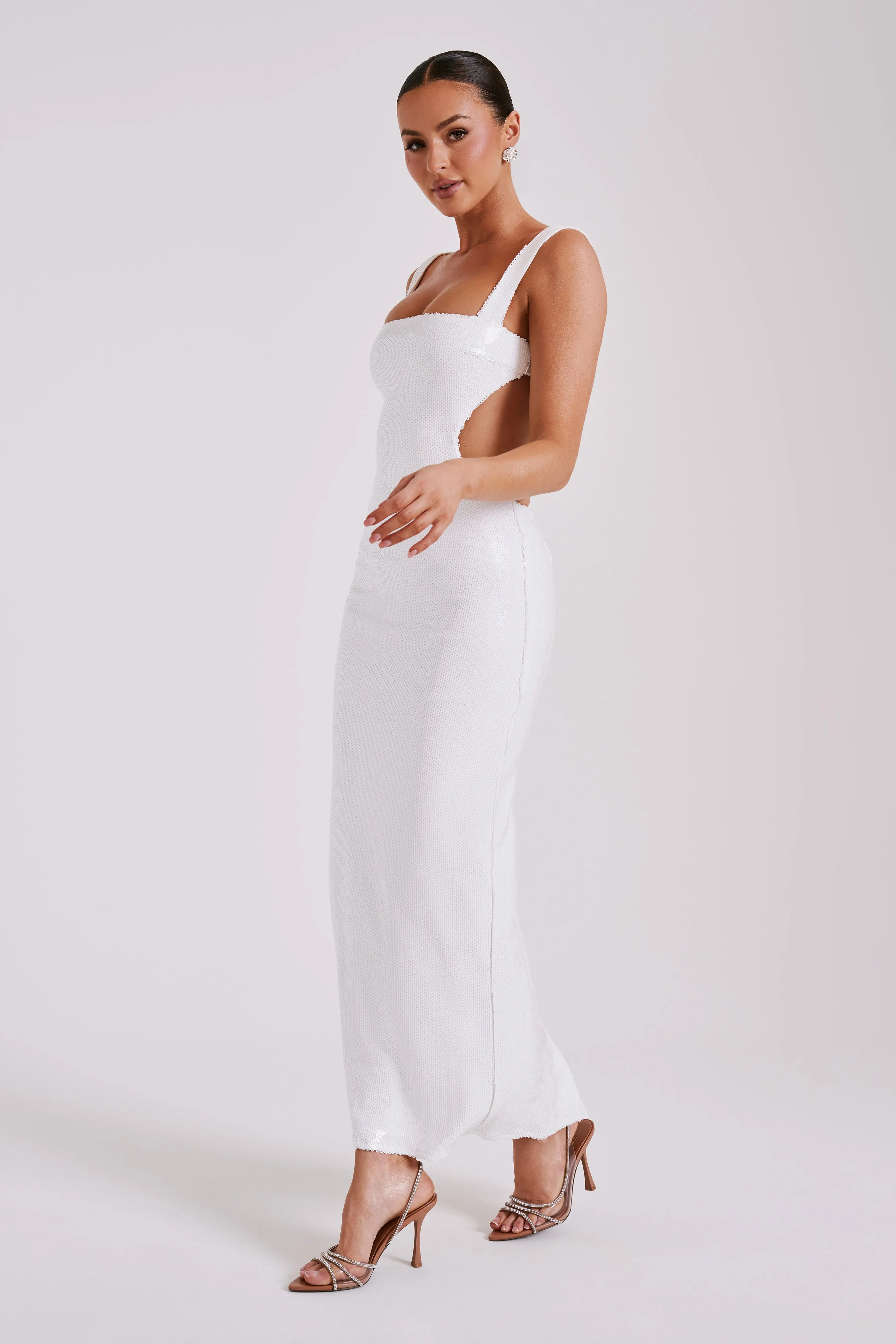 Adoria Sequin Cut Out Maxi Dress - White