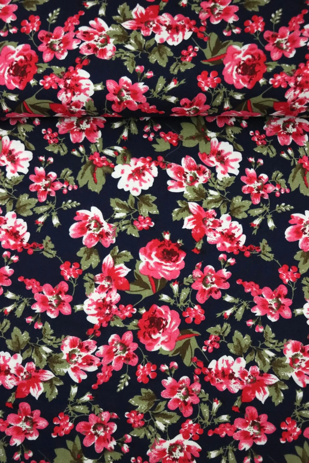 Amy Floral On Navy Rayon Challis