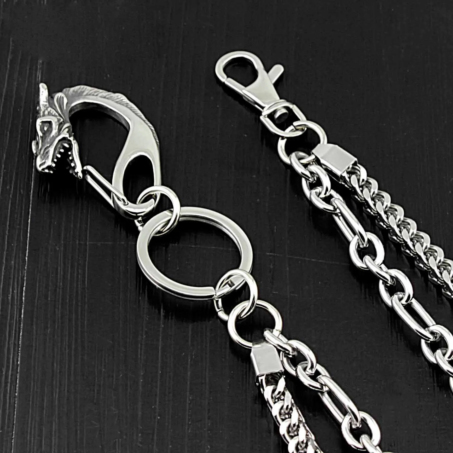 Badass Stainless Steel Mens Double Wallet Chain Long Silver Biker Wallet Chain For Men