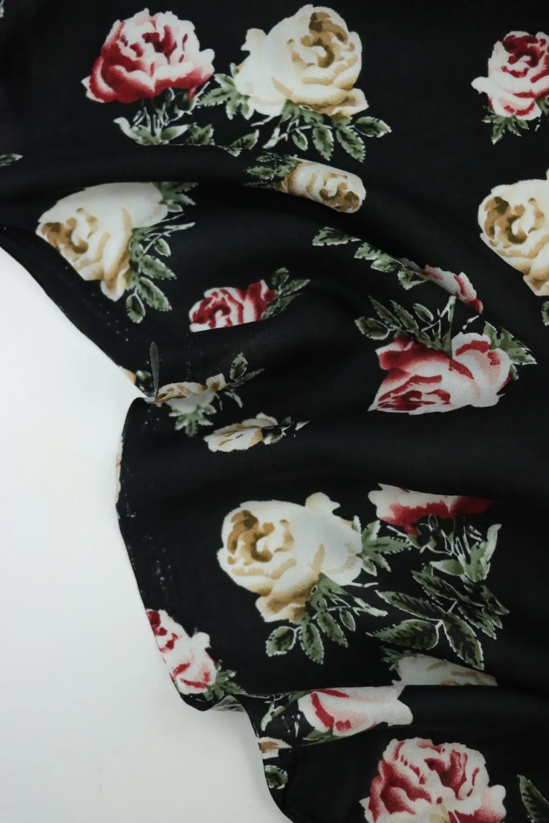 Beige & Burgundy Roses Rayon Challis