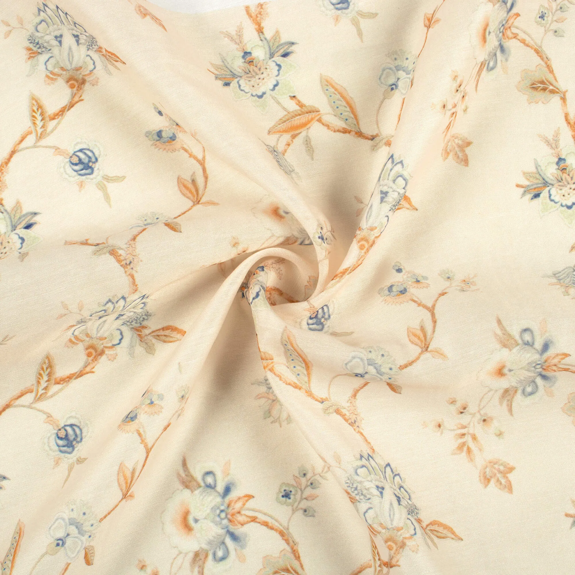 Beige And Tawny Brown Floral Pattern Digital Print Chanderi Fabric