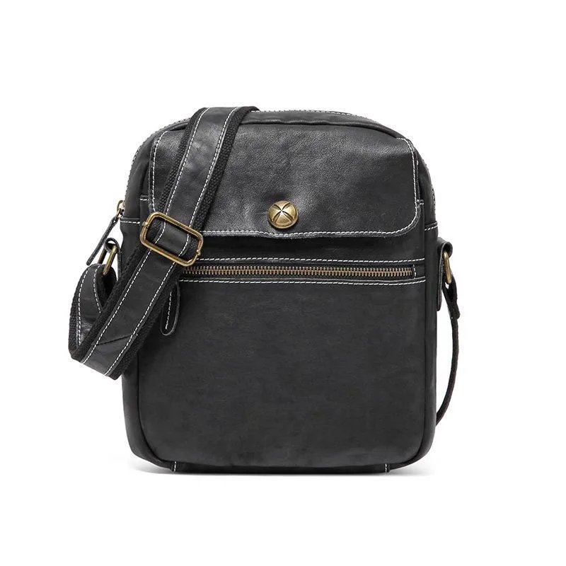 Black Cool Leather Mens Small Vertical Side Bag Messenger Bags Brown Casual Bicycle Bags for Men