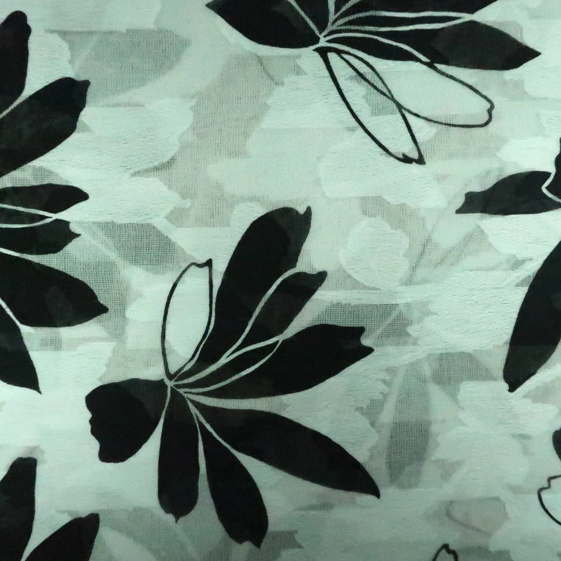 Black Flowers on White Embroidered Printed Cotton Blended Broadcloth