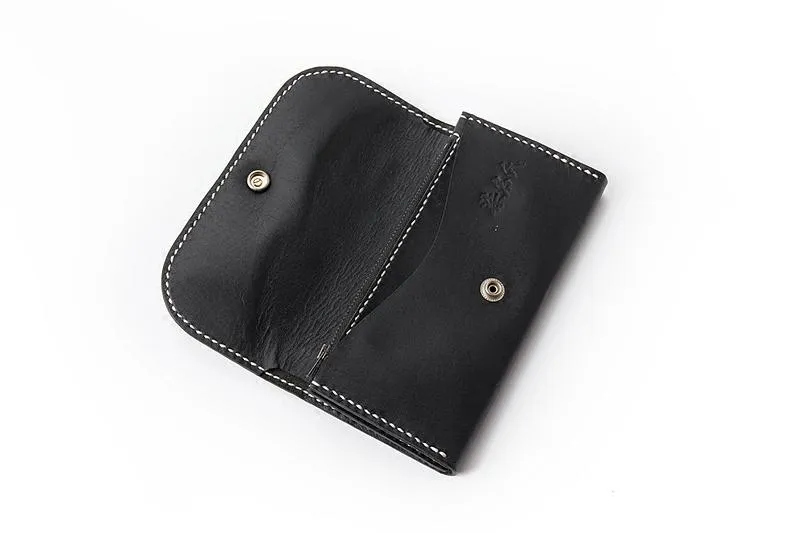 Black Handmade Leather Mens Long Wallet Bifold Card Wallets Buckle Wallet For Men