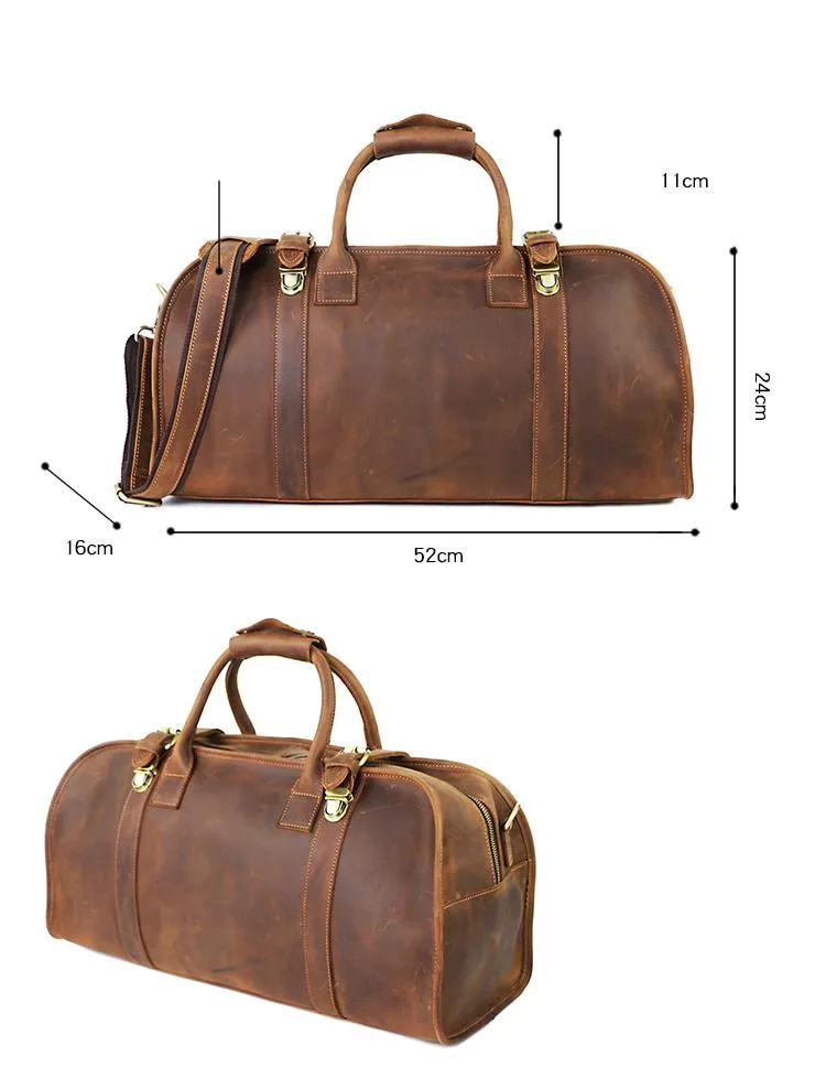 Black Leather Mens Casual Large Travel Bags Shoulder Weekender Bags Brown Duffle Bag For Men