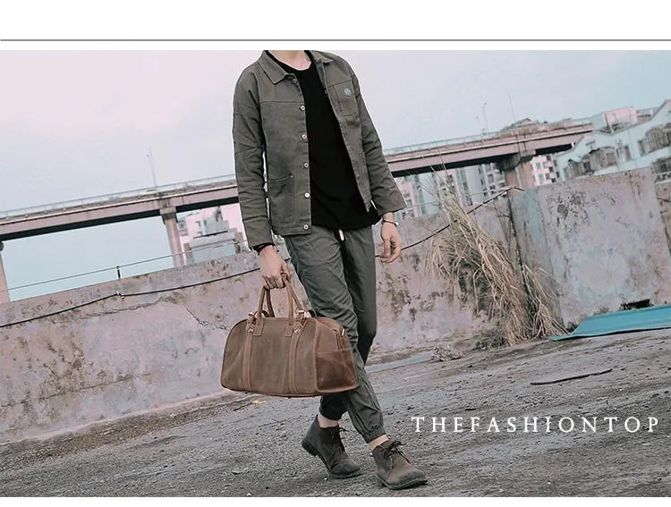 Black Leather Mens Casual Large Travel Bags Shoulder Weekender Bags Brown Duffle Bag For Men