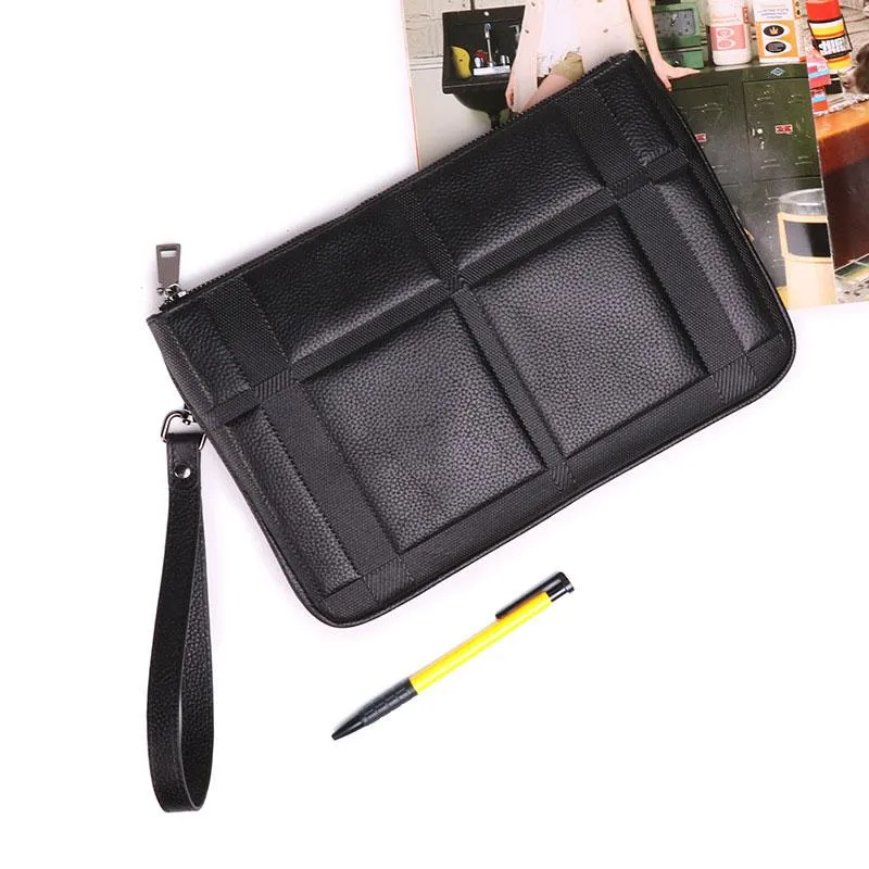 Black Mens Leather Slim Zipper Clutch Wristlet Purse Bag Clutch Bag For Men