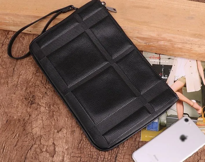 Black Mens Leather Slim Zipper Clutch Wristlet Purse Bag Clutch Bag For Men