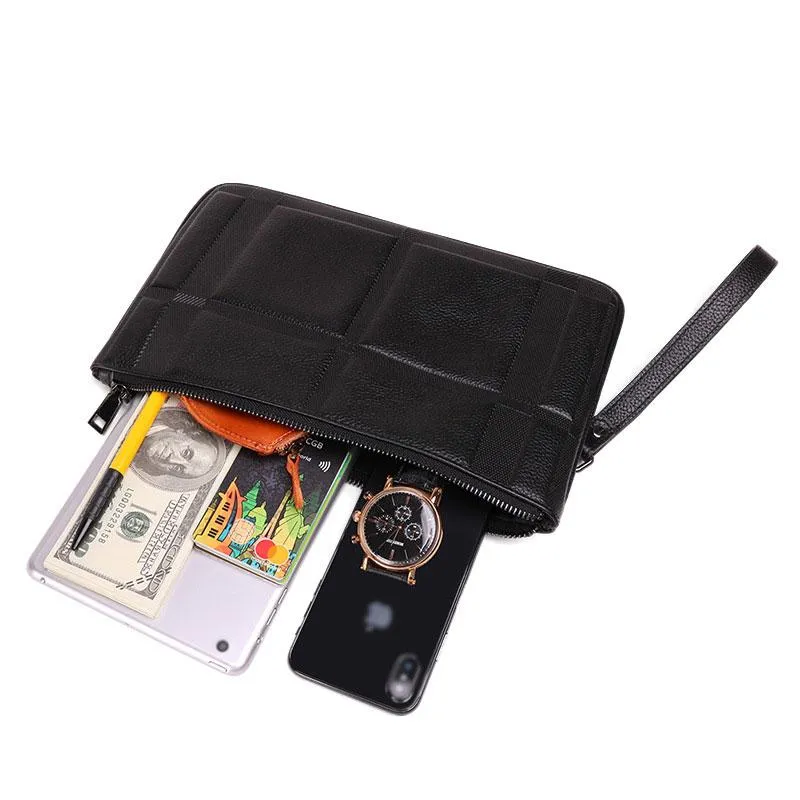 Black Mens Leather Slim Zipper Clutch Wristlet Purse Bag Clutch Bag For Men