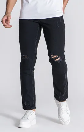 Black Straight-Leg Ripped Jeans