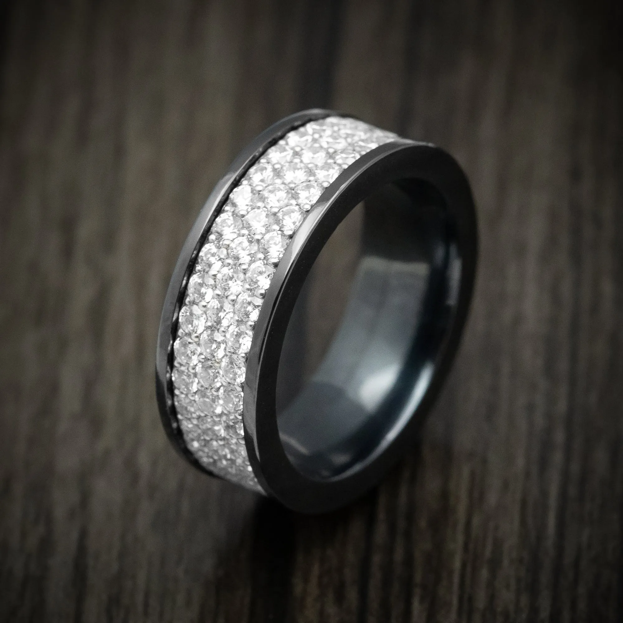 Black Titanium and Lab Diamond Triple Eternity Men's Ring Custom Made Band