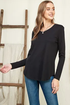 BLACK V NECK COTTON BLEND JERSEY TEE