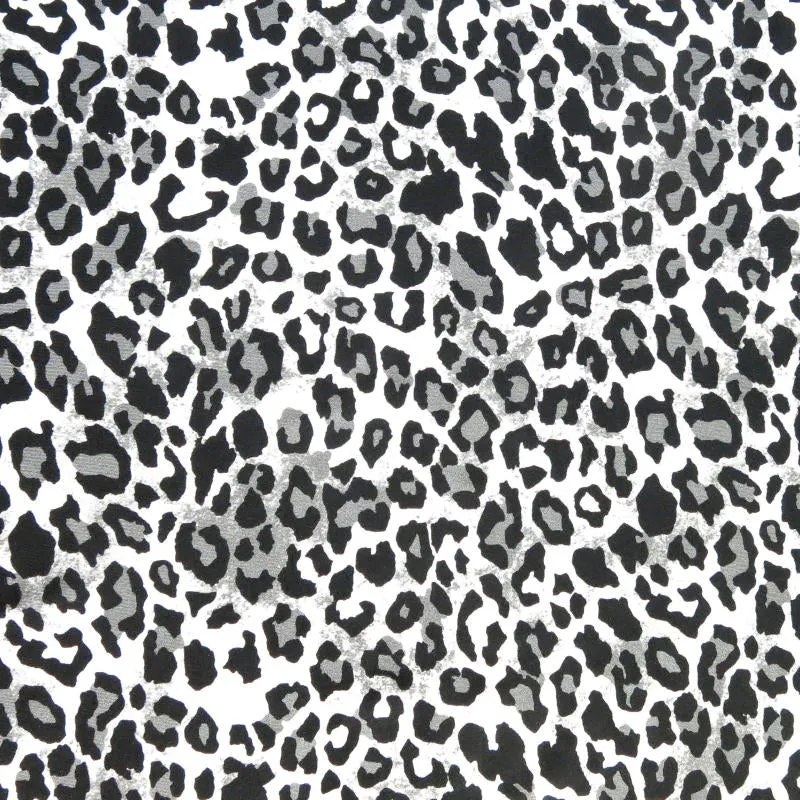 Black/Grey Leopard Print on White Nylon Spandex Swimsuit Fabric