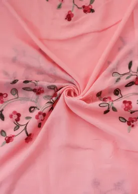 Blossom Embroidered Hijab - Flamingo