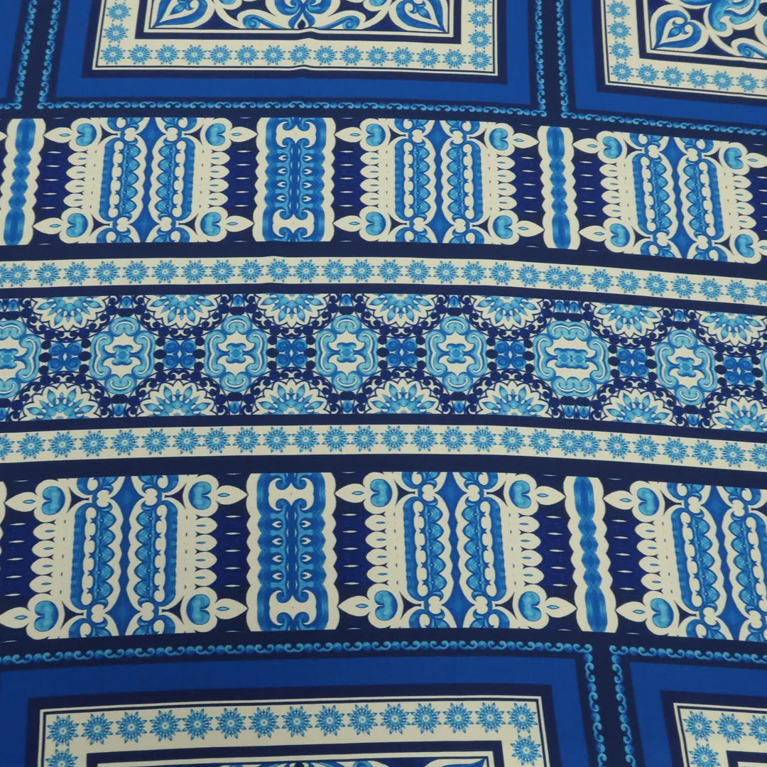 Blue and White Arabesque Printed Fabric