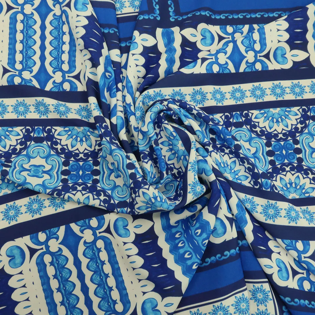 Blue and White Arabesque Printed Fabric