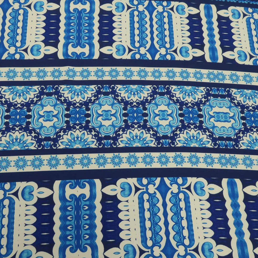 Blue and White Arabesque Printed Fabric