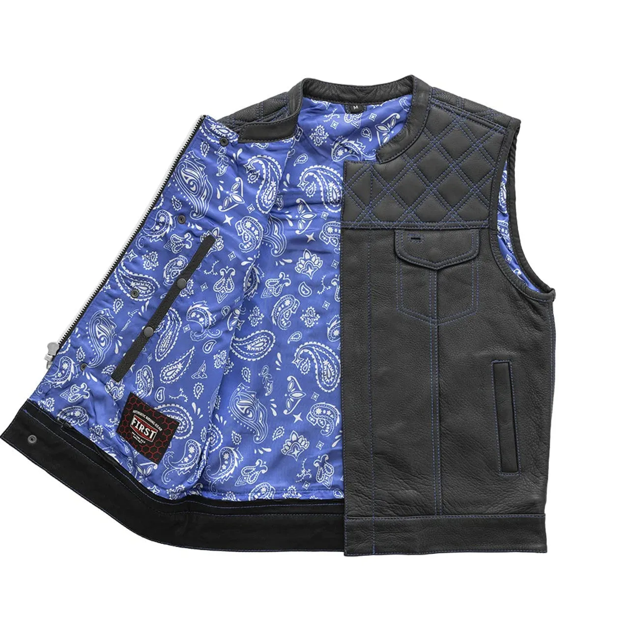 BLUE FIM693-QLT | Downside - Men's Club Style Leather Vest - Black/Blue