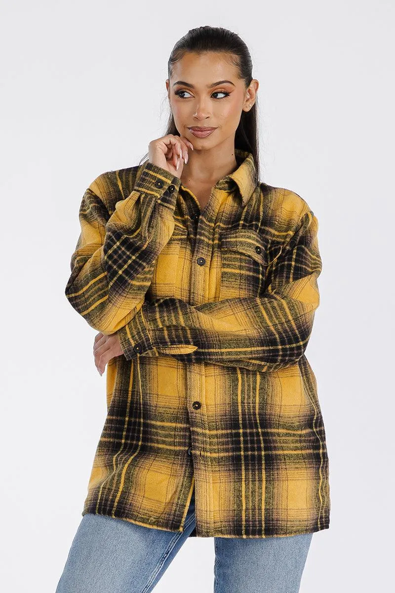 Boyfriend Yellow Plaid Oversized Soft Flannel Shacket